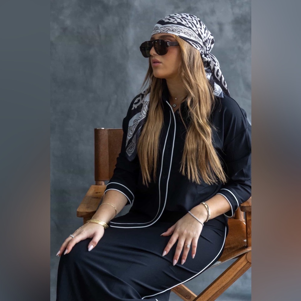 Classic Women’s Black & White Piped Button-Down & Maxi Skirt Swim/ Resort Wear